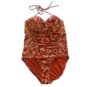 Robin Piccone One Piece Swimsuit Padded Removable Strap Orange Floral Geometric